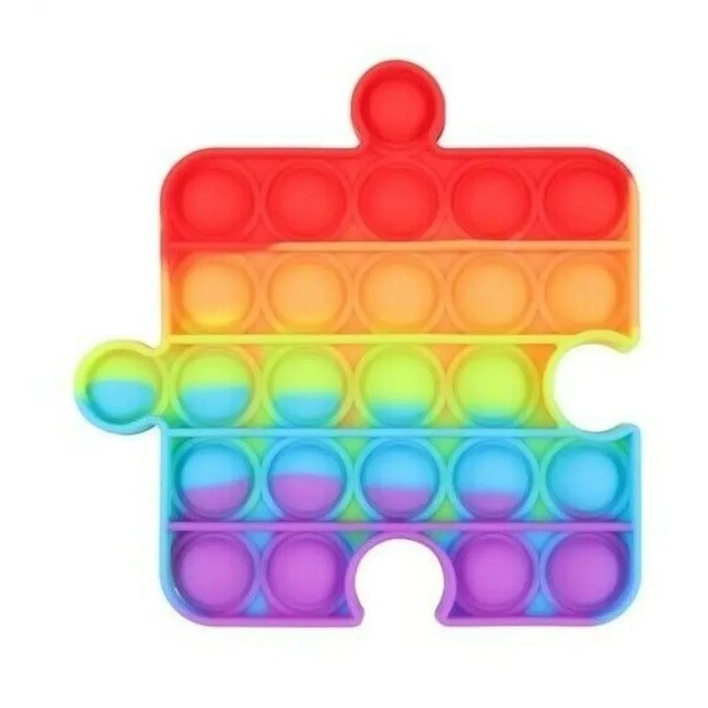 Fidget Toy Puzzle Piece Push Pop Bubble Rainbow Silicone Sensory